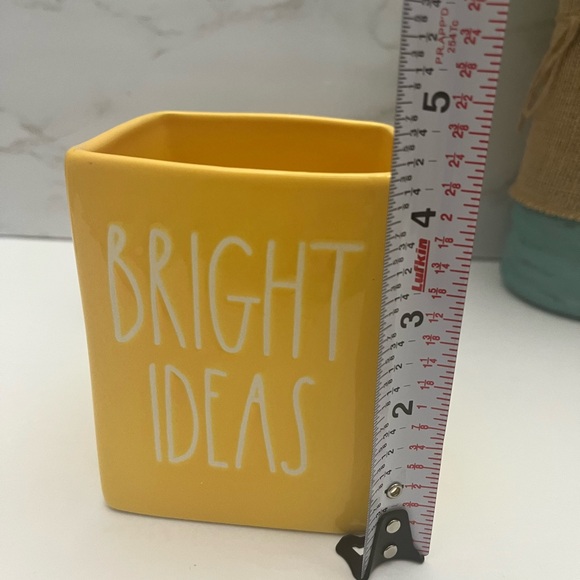 Like new used Rae Dunn “BRIGHT IDEAS” yellow pencil pen holder desk accessory. - Picture 6 of 7